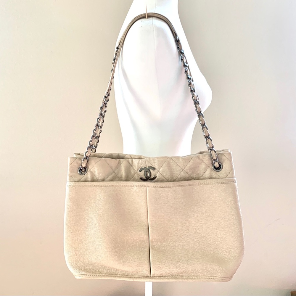 Chanel Beige Caviar Leather Shoulder Bag